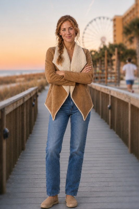 10397 Camel Brown Faux Suede Jacket with Shearling Lining