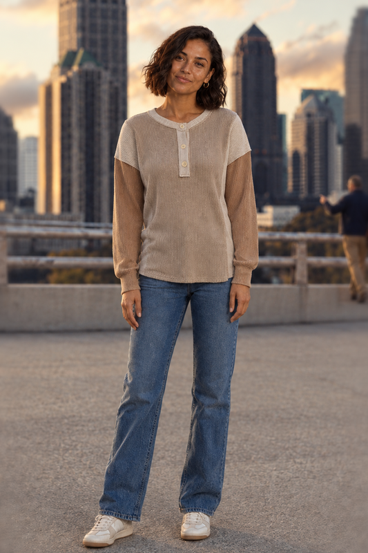 4830 Soft Ribbed Colorblock Henley