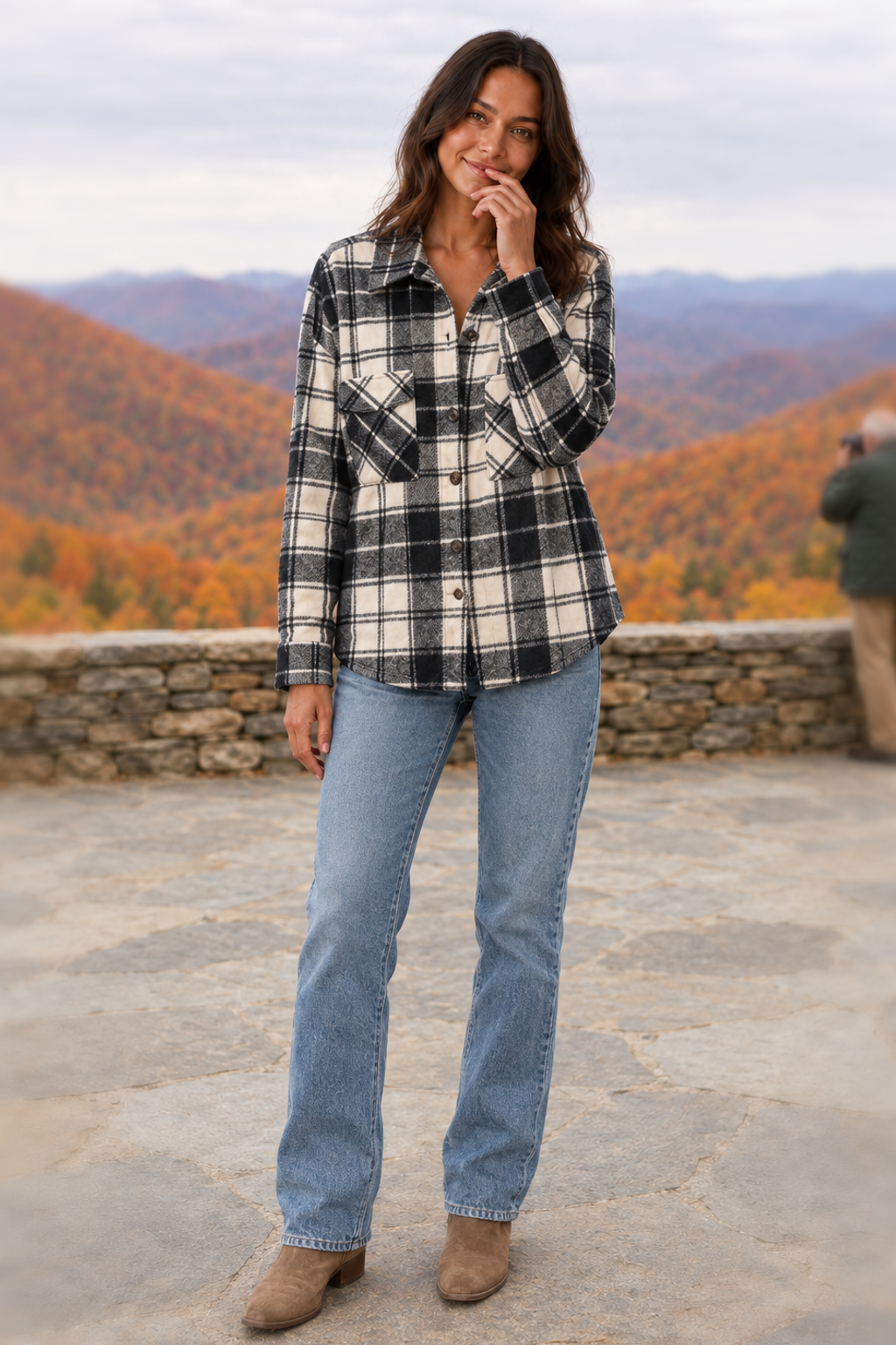 530 Vintage White & Black Plaid Shacket