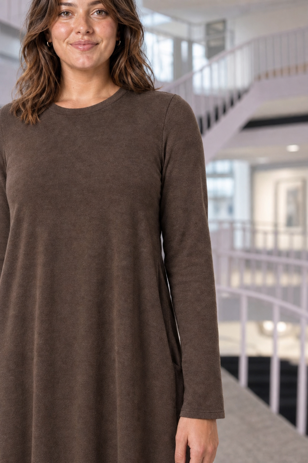 RD-9497AB Brown Swing Pocket Dress Plus — Sleeves detail
