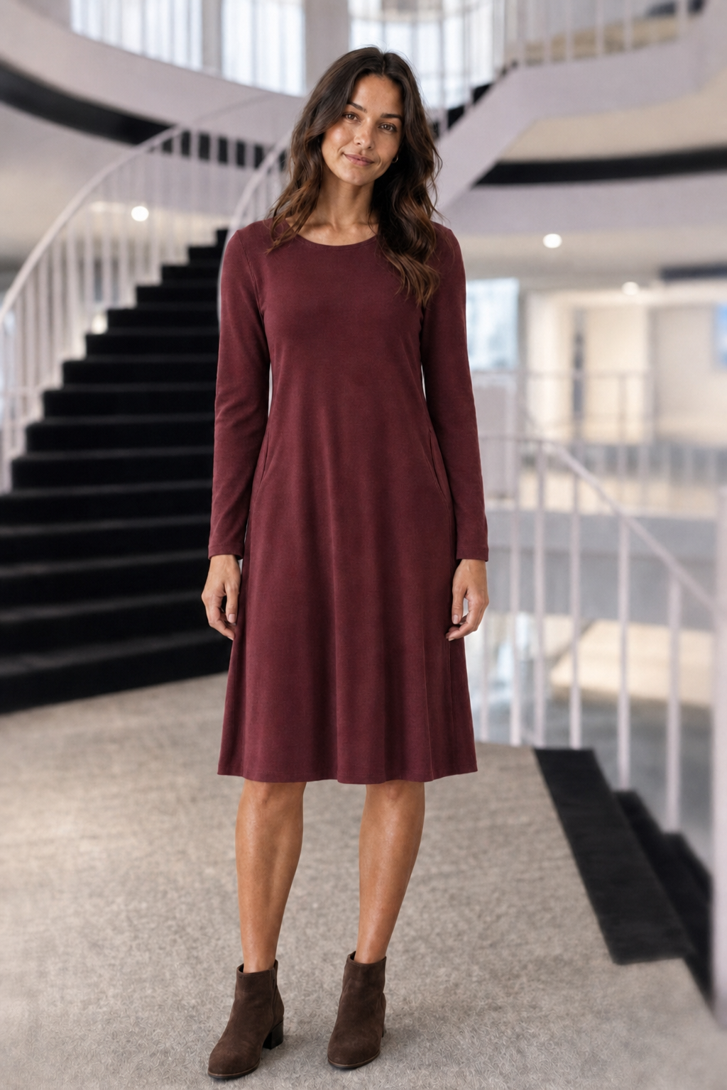 RD-9497AB Burgundy Swing Pocket Dress