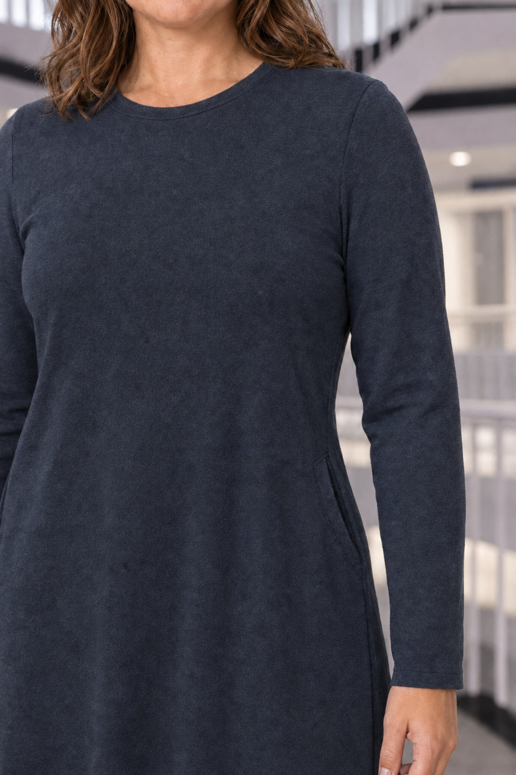 RD-9497AB Navy Swing Pocket Dress Plus — Pockets detail