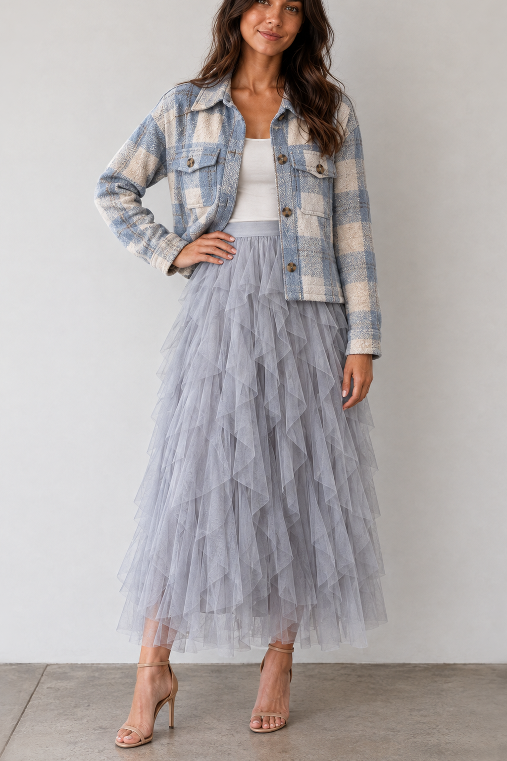 9011 Dove Gray Dream Tulle Maxi Skirt