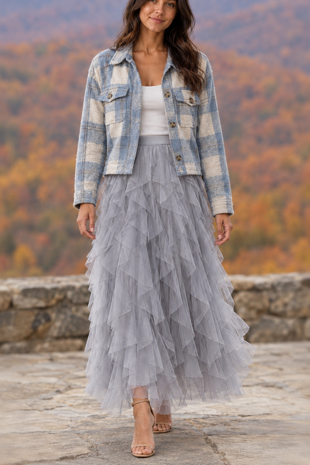 9011 Dove Gray Dream Tulle Maxi Skirt