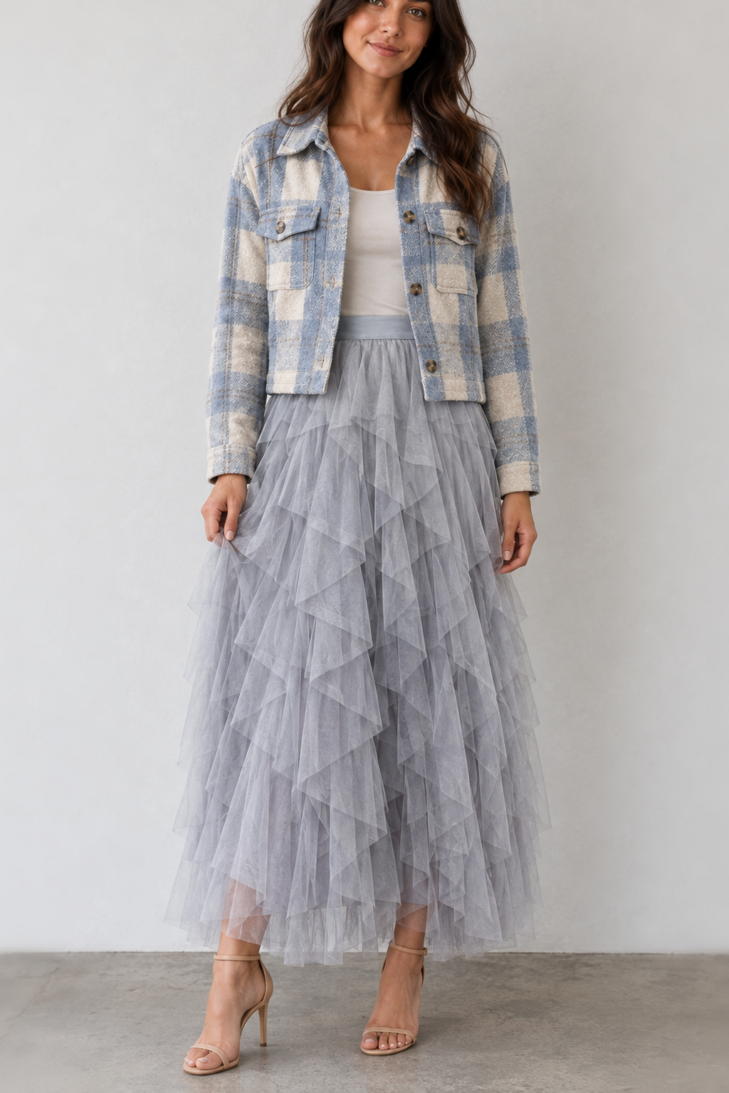 9011 Dove Gray Dream Tulle Maxi Skirt