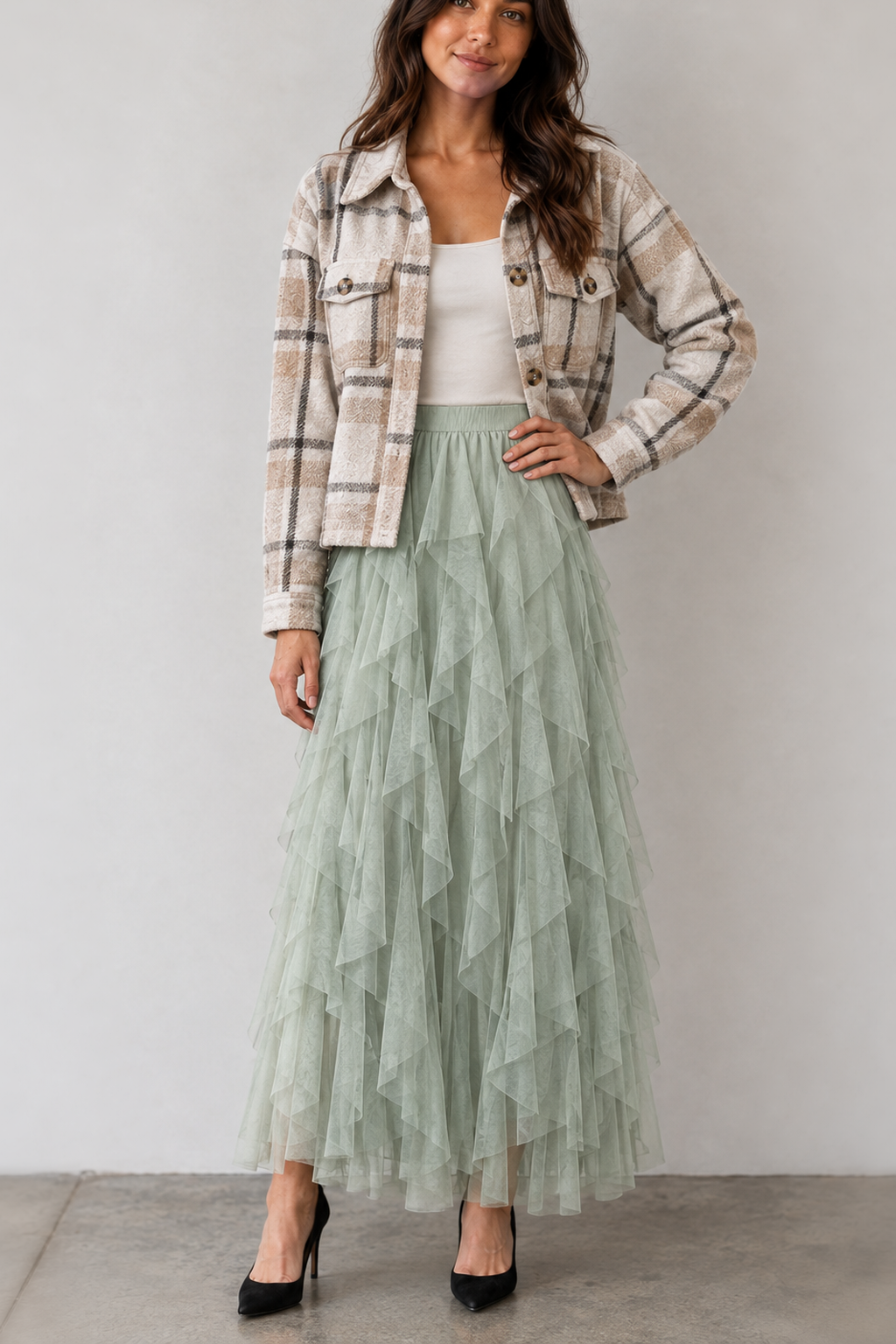 9011 Soft Sage Tulle Maxi Skirt