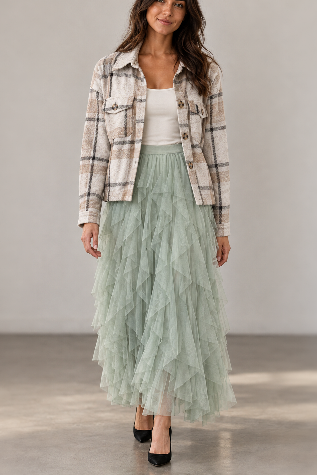 9011 Soft Sage Tulle Maxi Skirt