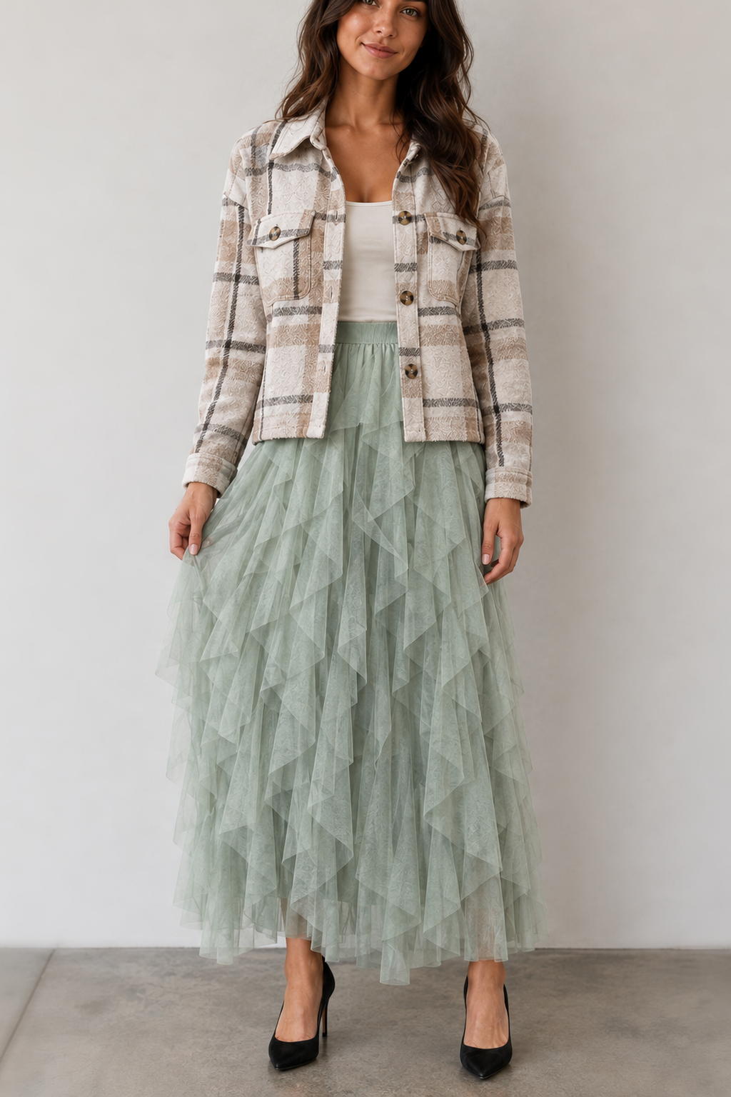 9011 Soft Sage Tulle Maxi Skirt