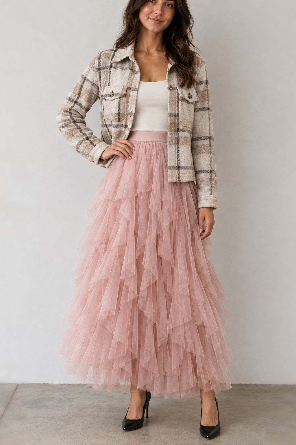 9011 Blush Pink Tulle Maxi Skirt