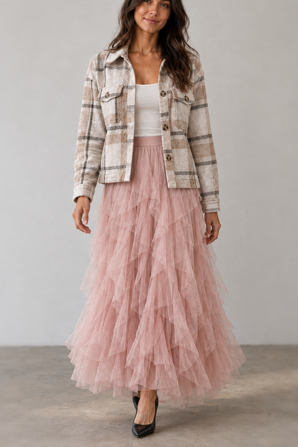 9011 Blush Pink Tulle Maxi Skirt