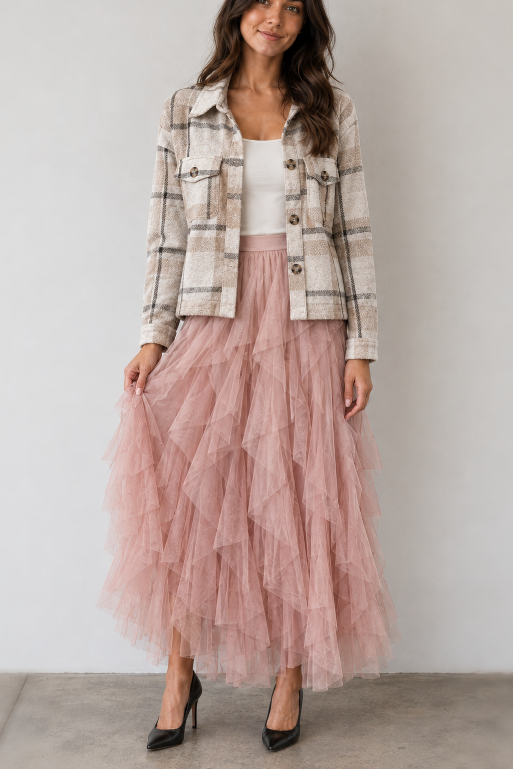 9011 Blush Pink Tulle Maxi Skirt