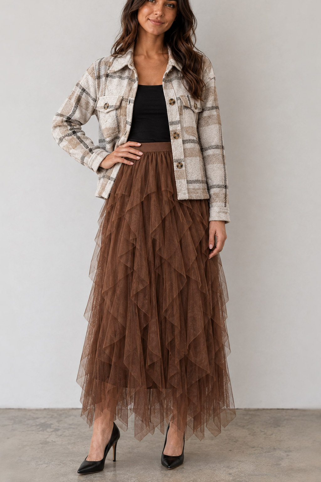 9011 Mocha Dream Tulle Maxi Skirt