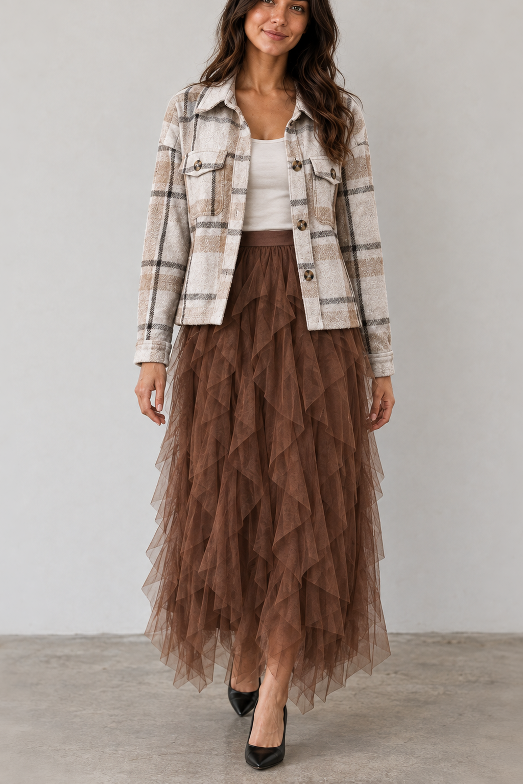 9011 Mocha Dream Tulle Maxi Skirt