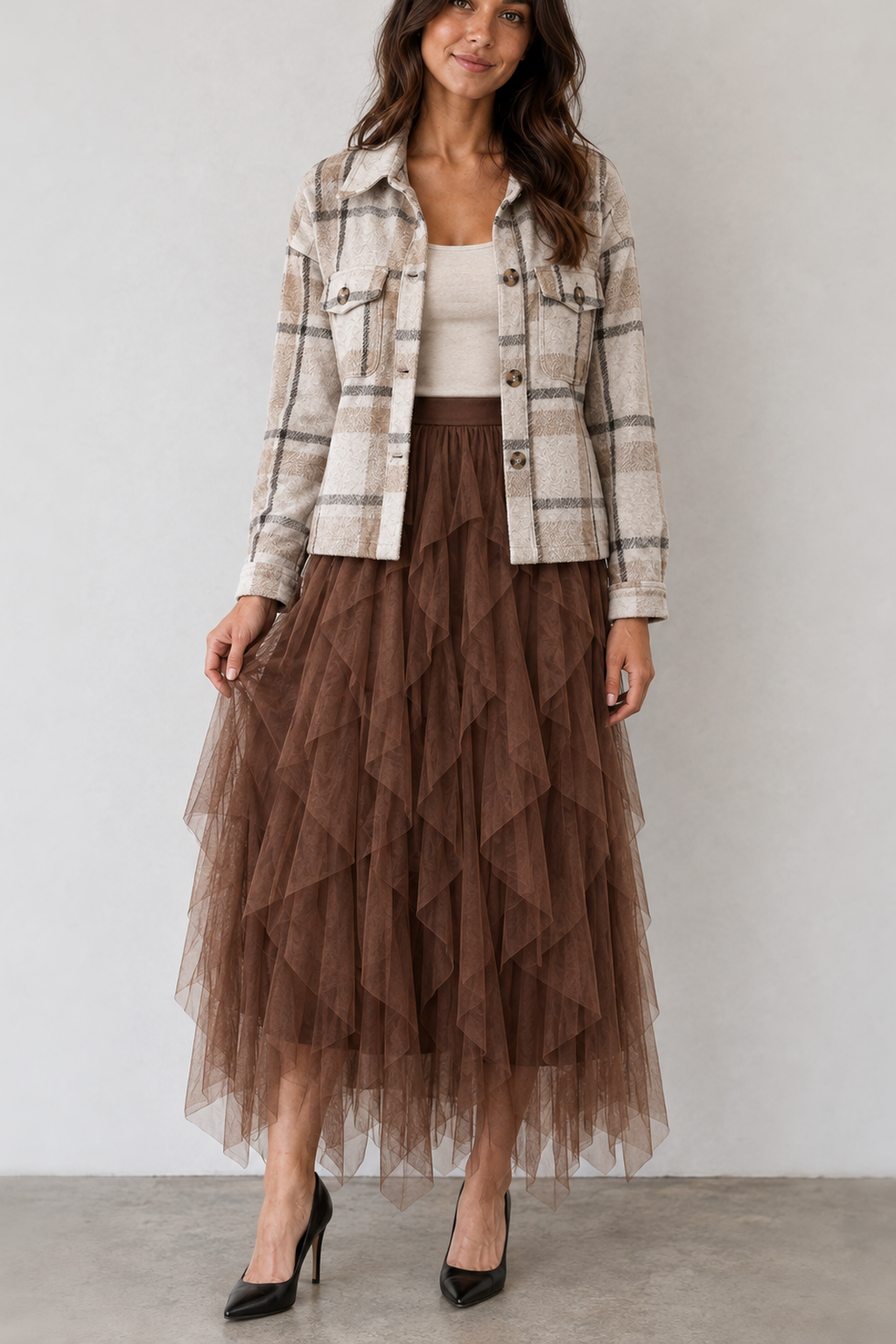 9011 Mocha Dream Tulle Maxi Skirt