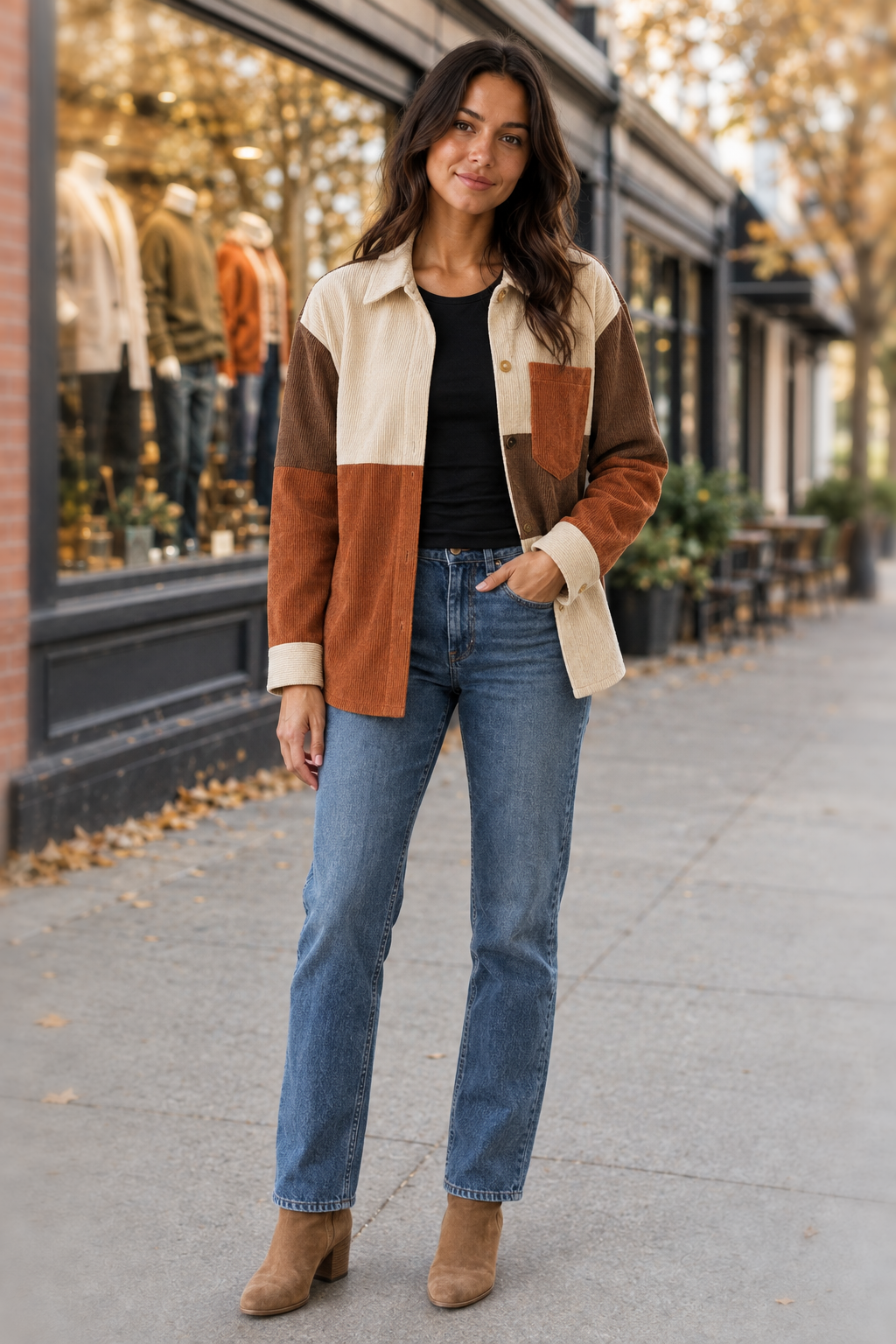 534 Rust & Cream Colorblock Button-Up Long Sleeve