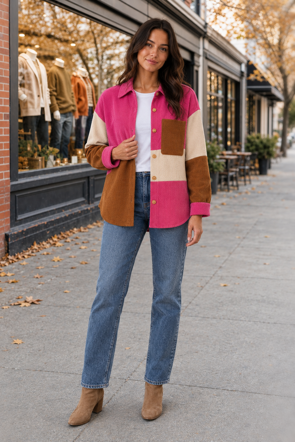 534 Brown & Pink Colorblock Button-Up Long Sleeve