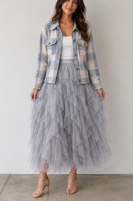 9011 Dove Gray Dream Tulle Maxi Skirt