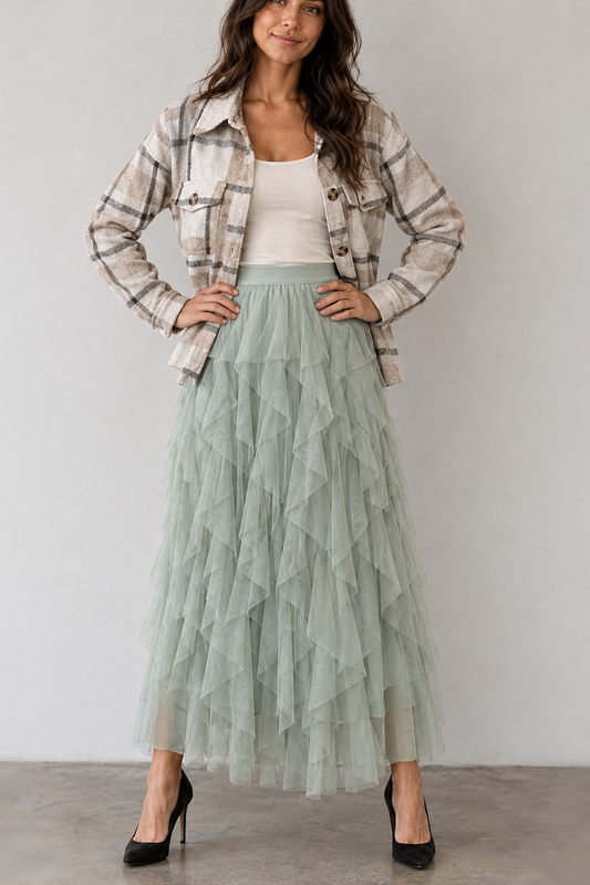 9011 Soft Sage Tulle Maxi Skirt