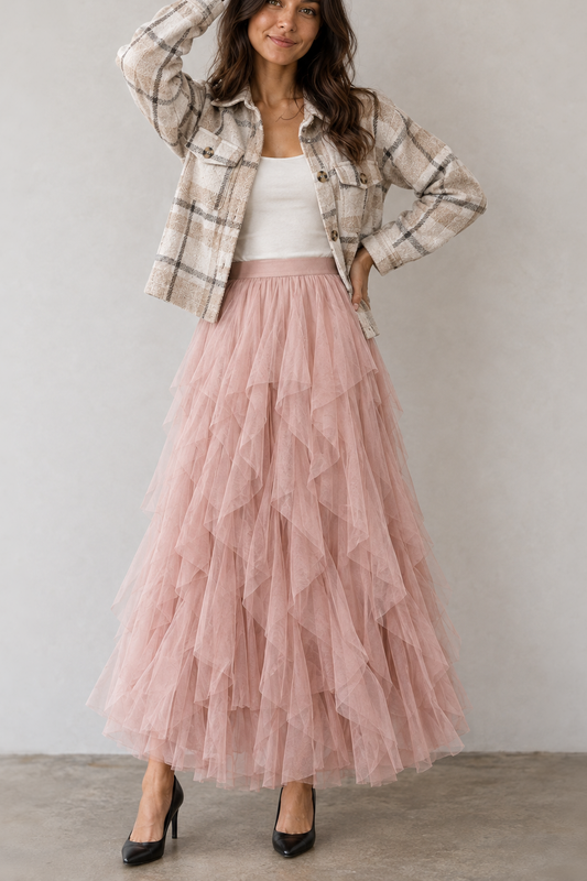 9011 Blush Pink Tulle Maxi Skirt