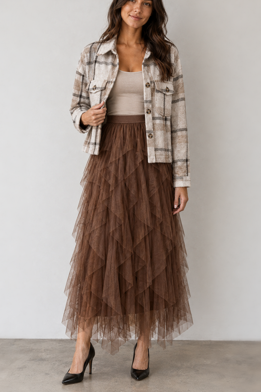 9011 Mocha Dream Tulle Maxi Skirt