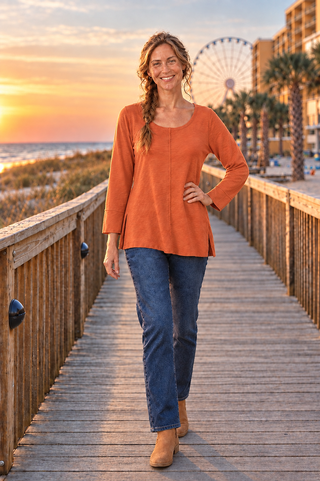 687 Orange Bell Sleeve Flowy Knit Top
