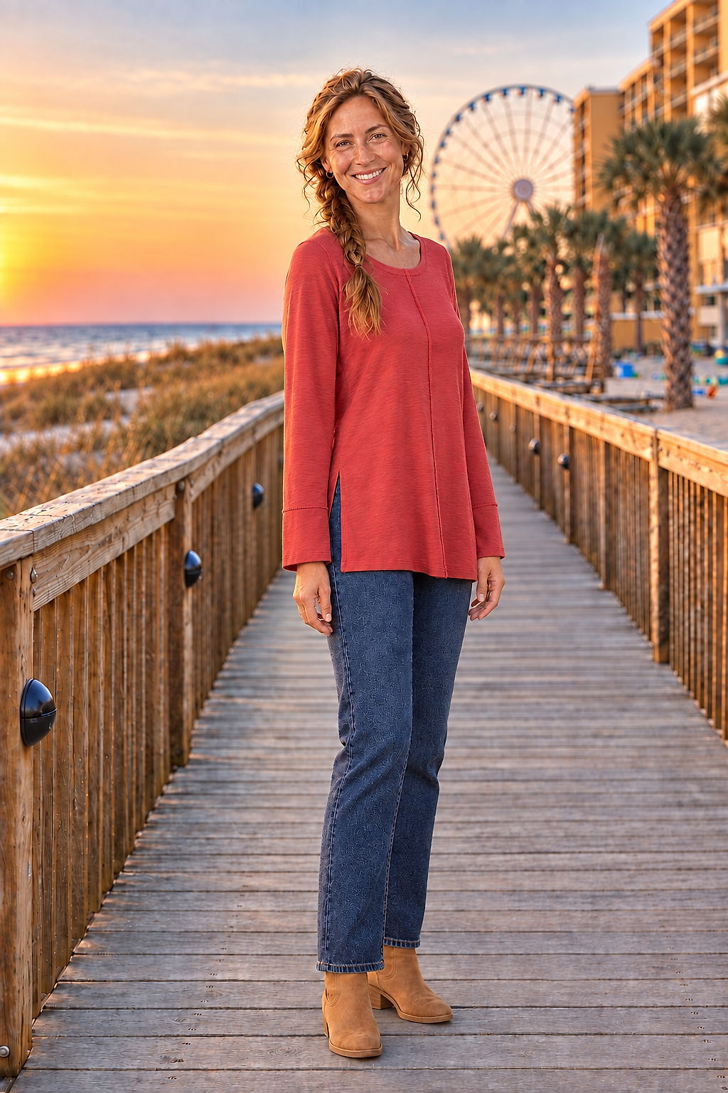 687 Red Bell Sleeve Flowy Knit Top