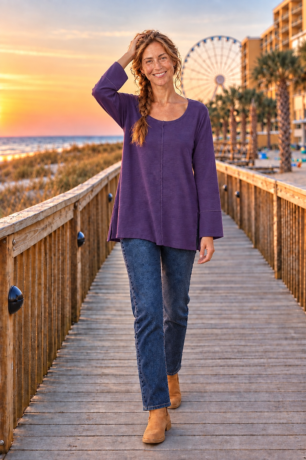687 Purple Bell Sleeve Flowy Knit Top