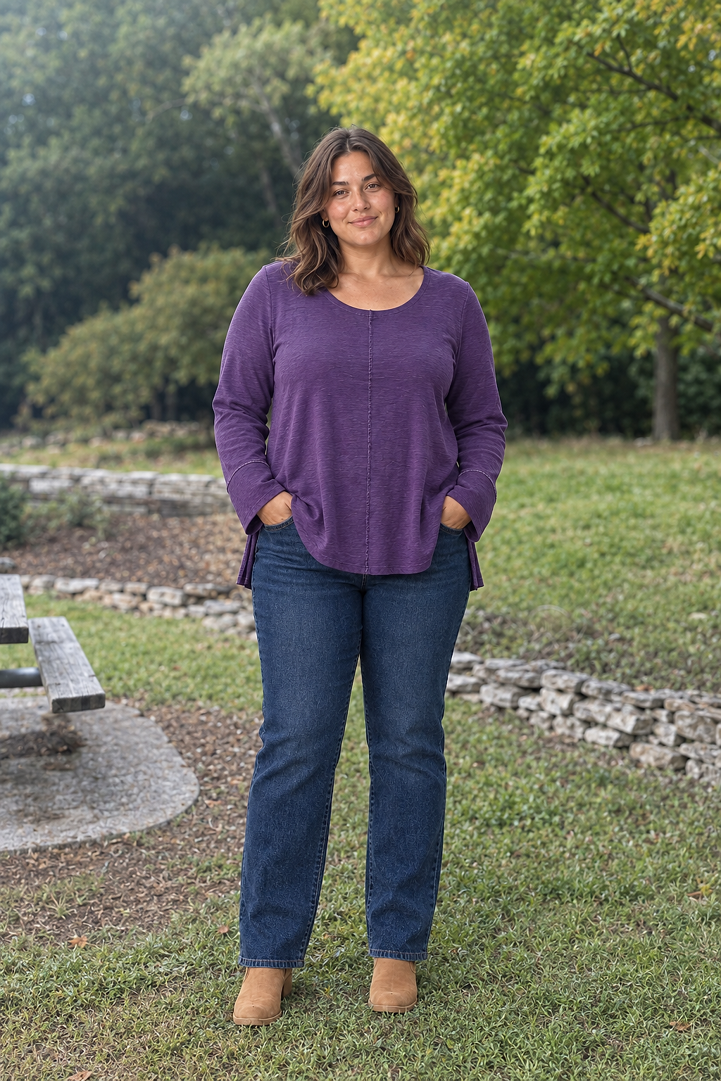 687 Purple Bell Sleeve Flowy Knit Top Plus