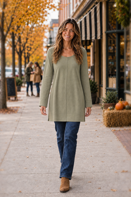 687 Olive Bell Sleeve Flowy Knit Top