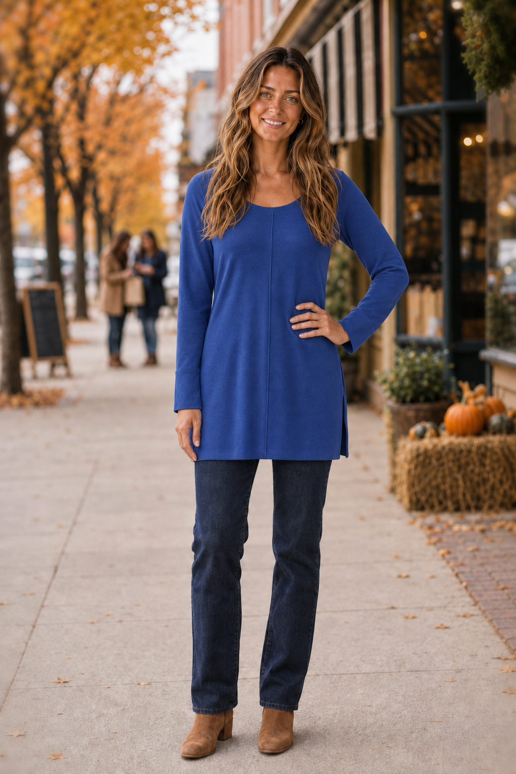 687 Royal Blue Bell Sleeve Flowy Knit Top