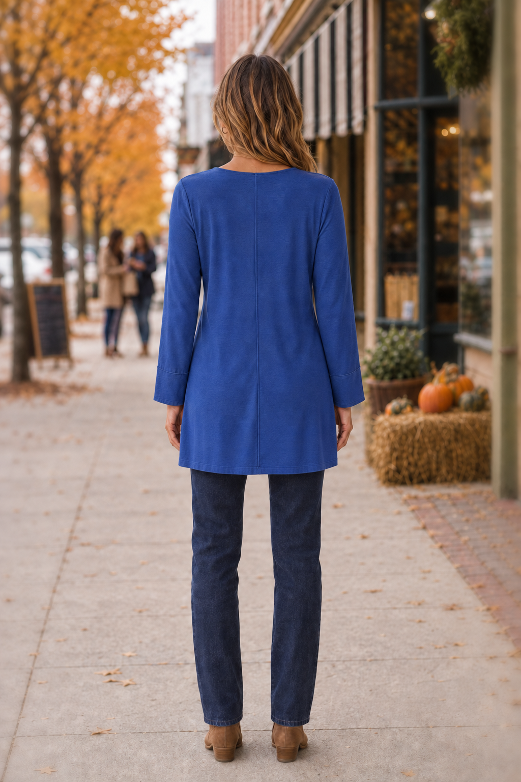 687 Royal Blue Bell Sleeve Flowy Knit Top — Back view