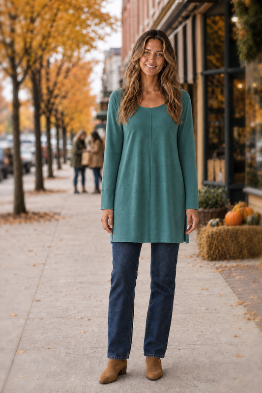 687 Teal Bell Sleeve Flowy Knit Top