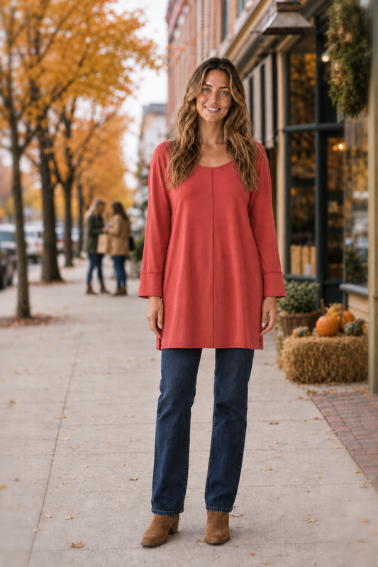 687 Red Bell Sleeve Flowy Knit Top