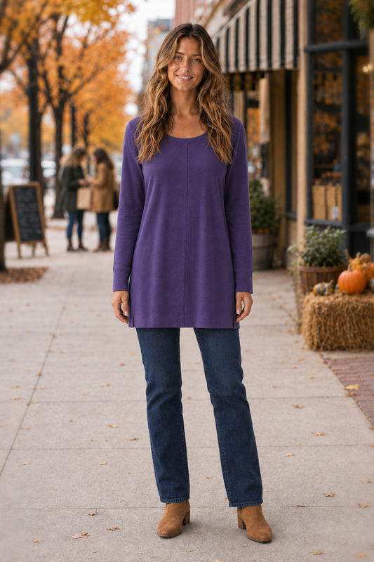 687 Purple Bell Sleeve Flowy Knit Top
