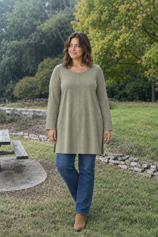 687 Olive Bell Sleeve Flowy Knit Top Plus