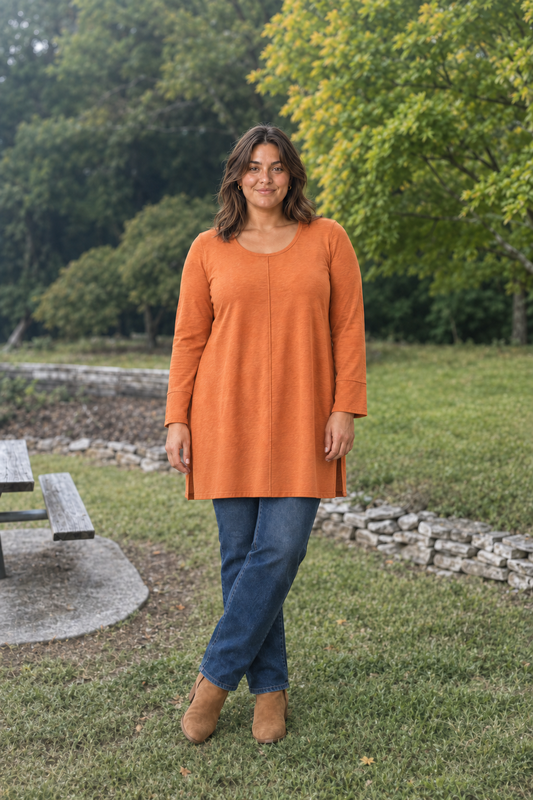 687 Orange Bell Sleeve Flowy Knit Top Plus