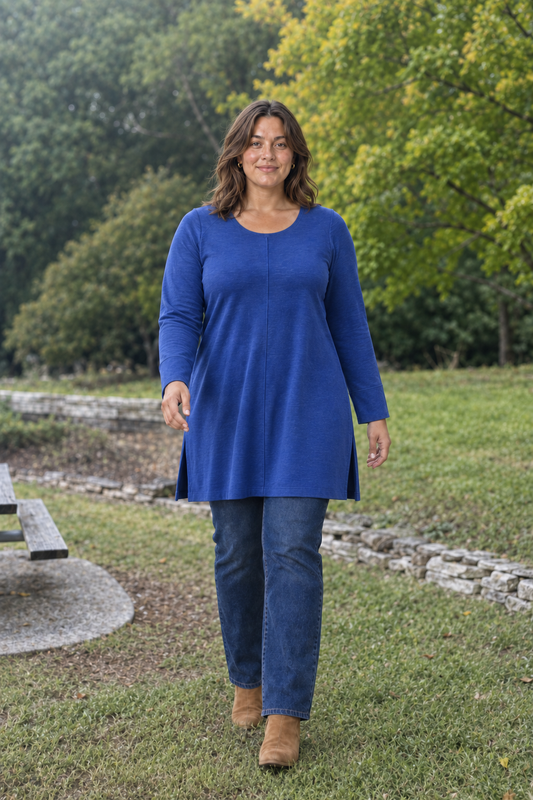 687 Royal Blue Bell Sleeve Flowy Knit Top Plus