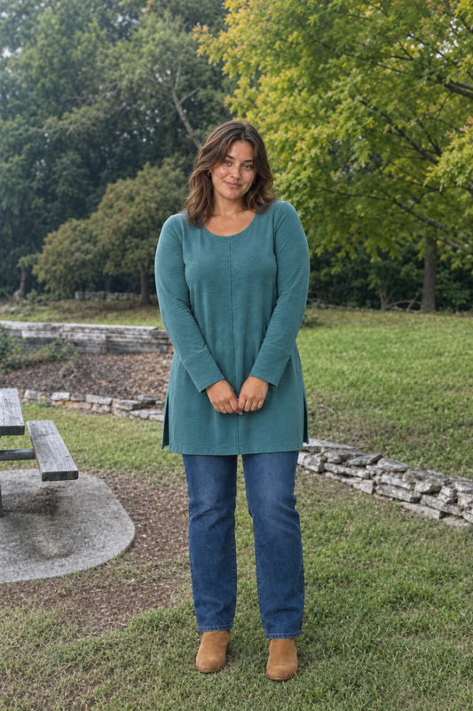 687 Teal Bell Sleeve Flowy Knit Top Plus