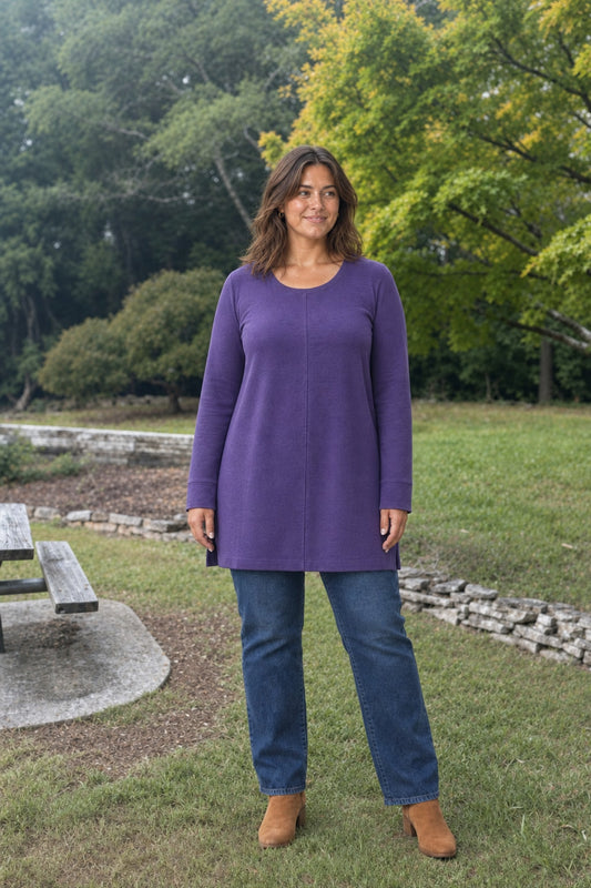 687 Purple Bell Sleeve Flowy Knit Top Plus