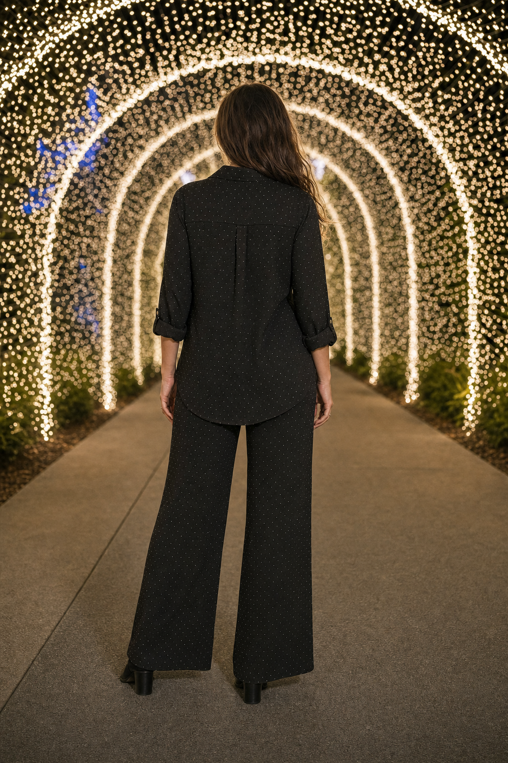 5700 Black Glitter Dot Button-Down Two-Piece Set — back
