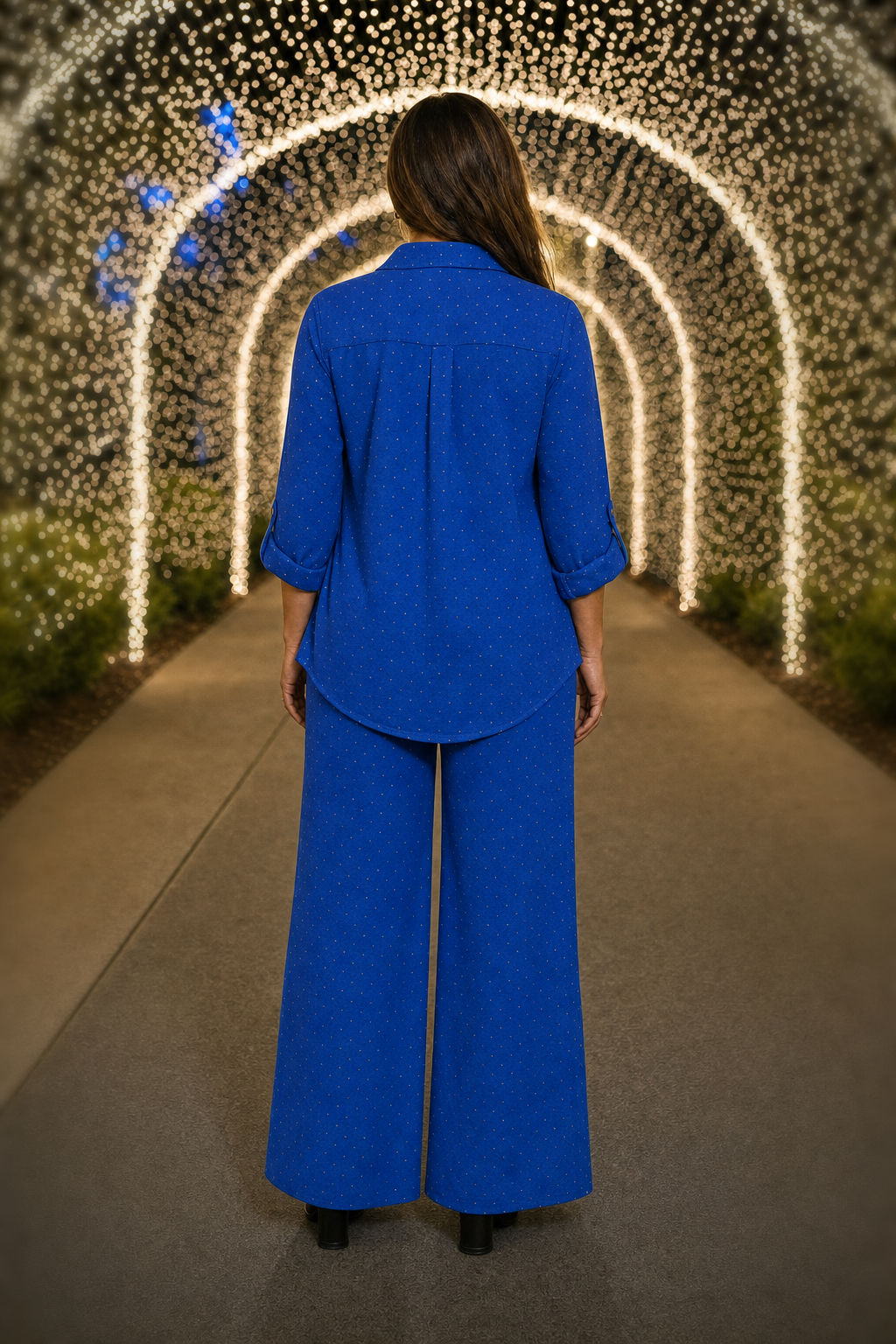 5700 Royal Blue Glitter Dot Button-Down Two-Piece Set — back