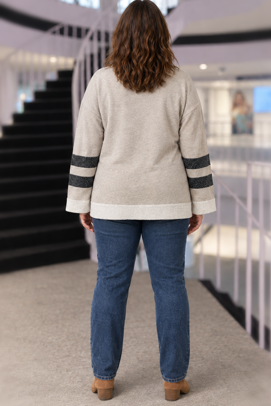 6559 Taupe Metallic Pocket V-Neck Top Plus — back