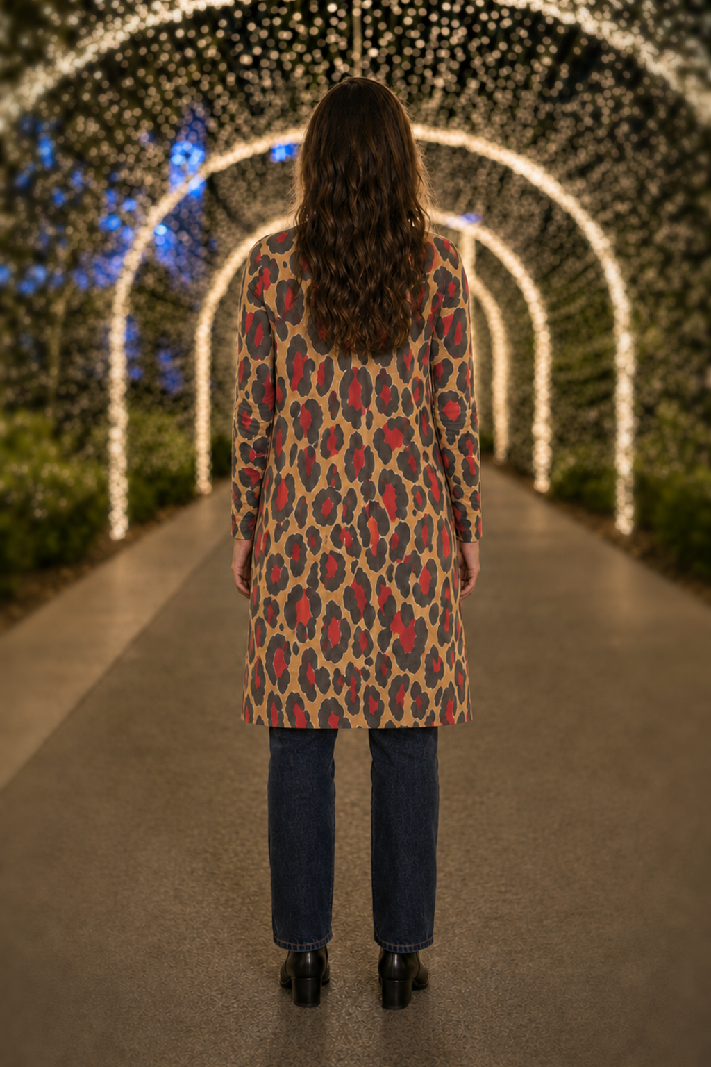 014 Red Leopard Open Front Pocket Cardigan - back