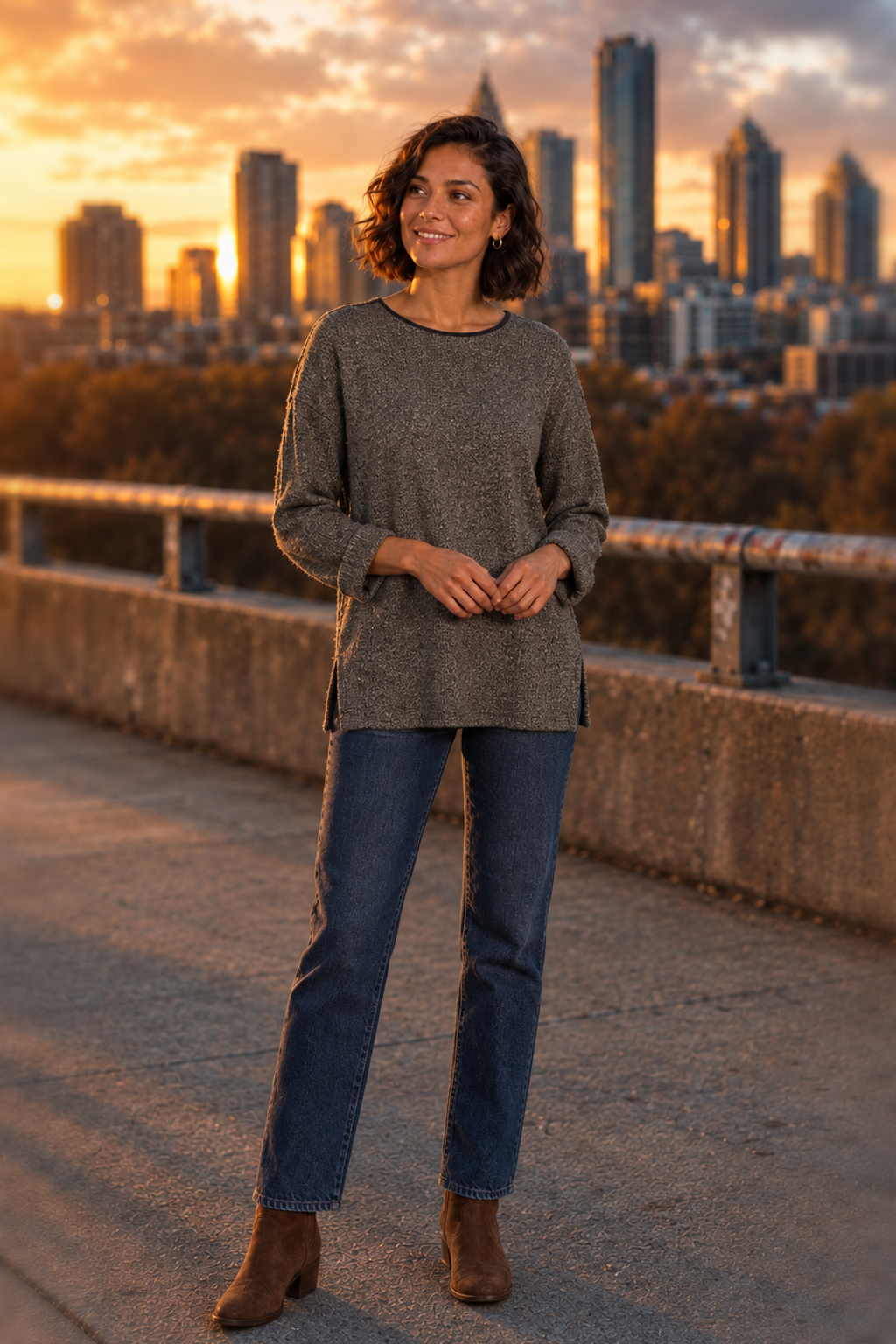 6522 Olive Roll Sleeve Mesh Knit Top — front