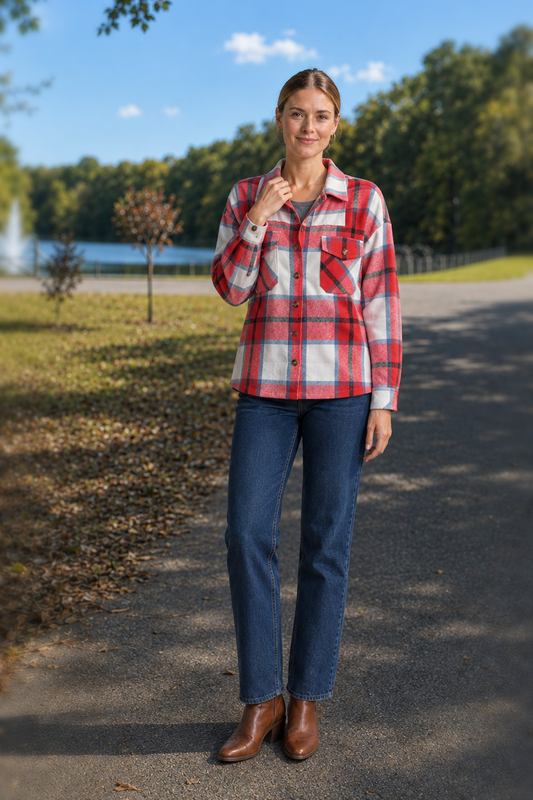 1983 Red White Plaid Flannel Shacket — front