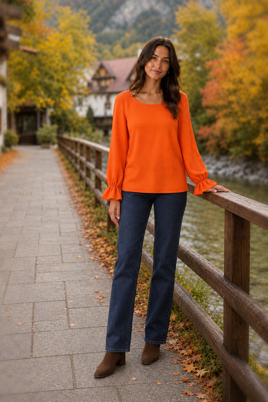 5605 Tennessee Orange Ruffle Cuff Blouse — front
