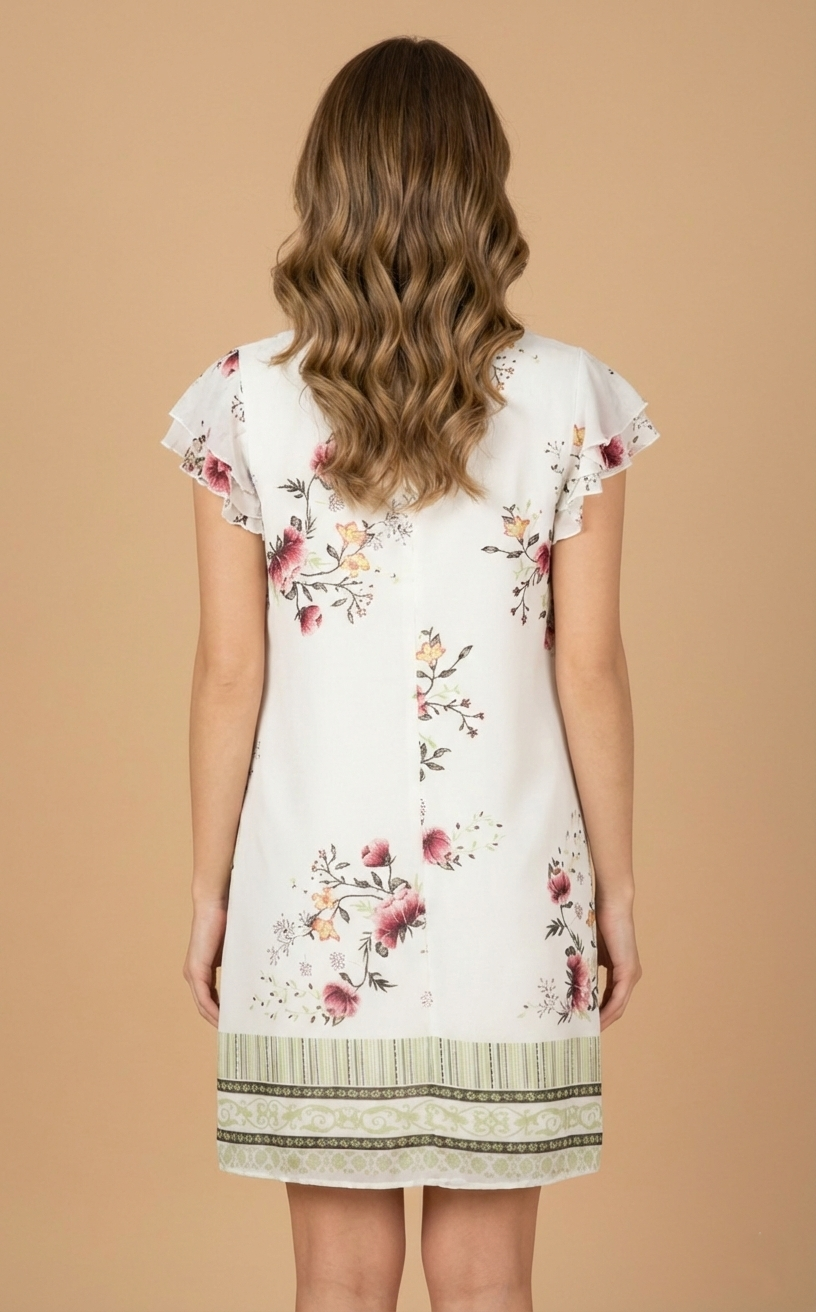 4257 Floral Bouquet Print Ruffle Sleeve Blouse