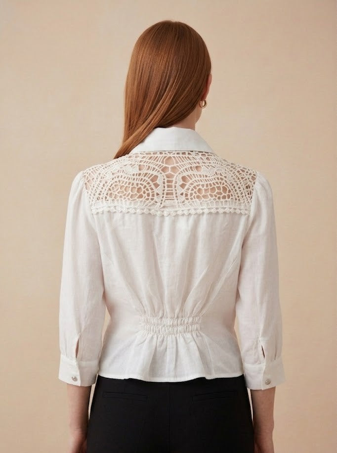 062 Boho White Crochet Lace Blouse