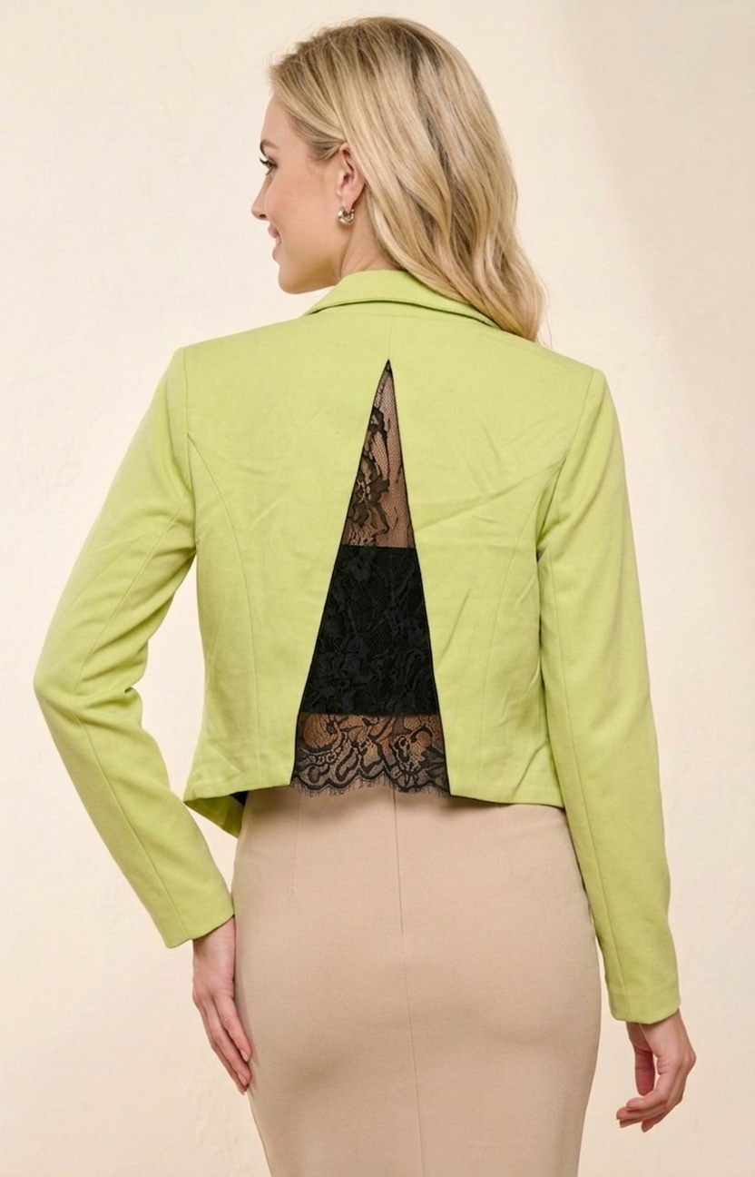 50162 Neon Green Blazer with Lace detail