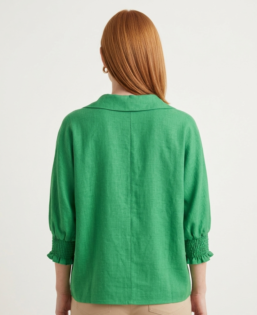 5820 Kelly Green Smocked Sleeve Blouse